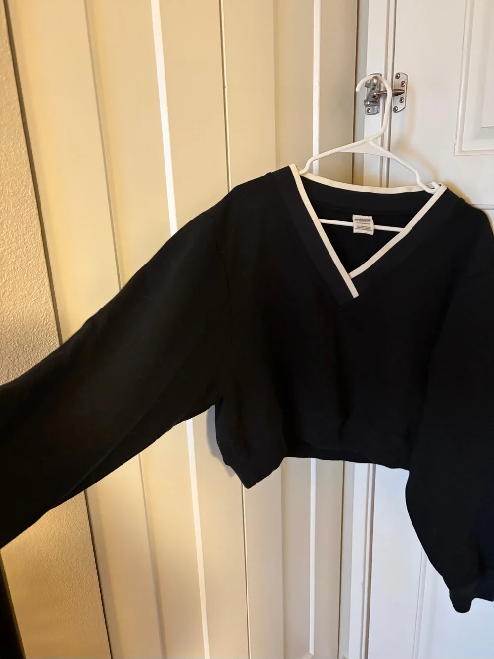 PINK Victoria's Secret Black V-Neck Sweater with White Trim